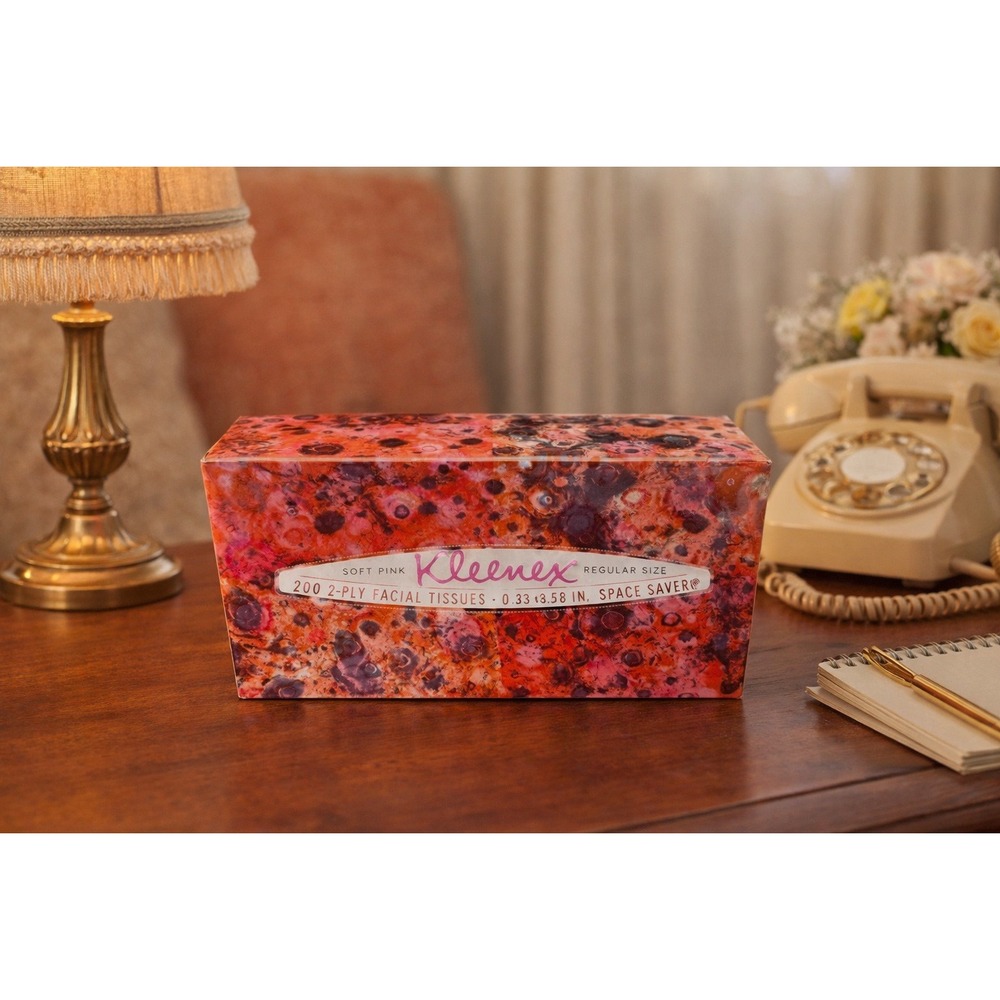 Vtg 1966 Kleenex Space‎ Saver Tissue Box 200 Count Psychedelic Pink Orange